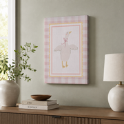 Pink Goose Wall Art Coquette Nursery Poster Gingham Baby Room Farm Animal Decor UNFRAMED - Format: Stretched Canvas