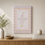 Pink Goose Wall Art Coquette Nursery Poster Gingham Baby Room Farm Animal Decor UNFRAMED - Format: Stretched Canvas