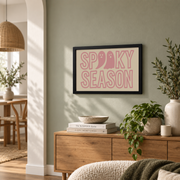 Pink Halloween Ghost Wall Art Trendy Poster Digital Spooky Preppy Decor - Format: Black Framed Poster