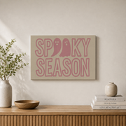 Pink Halloween Ghost Wall Art Trendy Poster Digital Spooky Preppy Decor - Format: Stretched Canvas