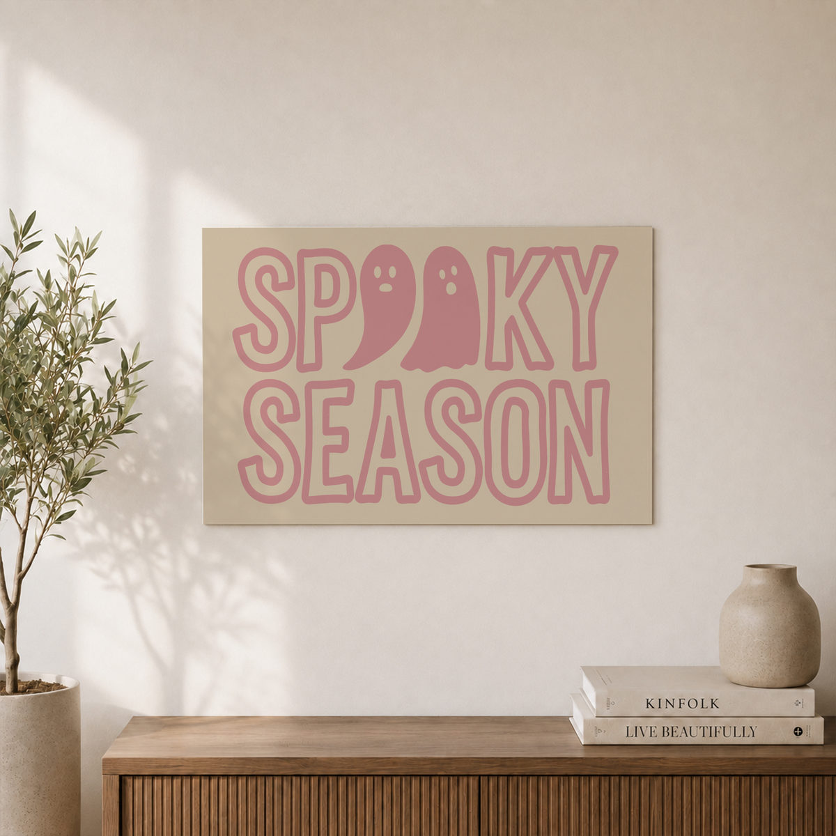 Pink Halloween Ghost Wall Art Trendy Poster Digital Spooky Preppy Decor - Format: Unframed Paper Poster