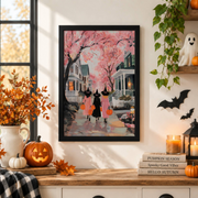 Pink Halloween Witch Art Print Girly Y2K Style Fall Seasonal Wall Decor Poster - Format: Black Framed Poster
