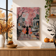Pink Halloween Witch Art Print Girly Y2K Style Fall Seasonal Wall Decor Poster - Format: Stretched Canvas