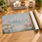 Pink Hydrangea Sailboat Coastal Wall Art Beach House Poster Ocean Decor Unframed - Format: Rolled Canvas