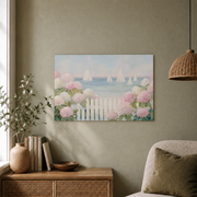 Pink Hydrangea Sailboat Coastal Wall Art Beach House Poster Ocean Decor Unframed - Format: Unframed Paper Poster
