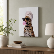 Pink Leopard Wall Art Girly Cheetah Poster Retro Coquette Room Decor Trendy Animal Print Poster UNFRAMED - Format: Stretched Canvas