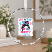 Pink Or Blue Auntie Baby Reveal Ceramic Ornament - Material: Circle Glass Ornament