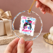 Pink Or Blue Auntie Baby Reveal Ceramic Ornament - Material: Circle Glass Ornament