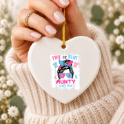 Pink Or Blue Auntie Baby Reveal Ceramic Ornament - Material: Heart Ceramic Ornament