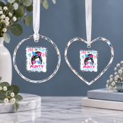 Pink Or Blue Auntie Baby Reveal Ceramic Ornament - Material: Heart Glass Ornament
