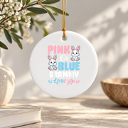 Pink Or Blue Grammy Bunny Baby Reveal Ceramic Ornament - Material: Circle Ceramic Ornament