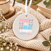 Pink Or Blue Grammy Bunny Baby Reveal Ceramic Ornament - Material: Circle Ceramic Ornament