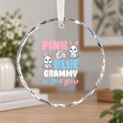 Pink Or Blue Grammy Bunny Baby Reveal Ceramic Ornament - Material: Circle Glass Ornament