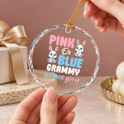 Pink Or Blue Grammy Bunny Baby Reveal Ceramic Ornament - Material: Circle Glass Ornament