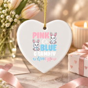Pink Or Blue Grammy Bunny Baby Reveal Ceramic Ornament - Material: Heart Ceramic Ornament