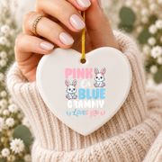 Pink Or Blue Grammy Bunny Baby Reveal Ceramic Ornament - Material: Heart Ceramic Ornament