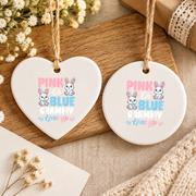 Pink Or Blue Grammy Bunny Baby Reveal Ceramic Ornament - Material: Heart Ceramic Ornament