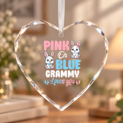 Pink Or Blue Grammy Bunny Baby Reveal Ceramic Ornament - Material: Heart Glass Ornament