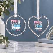Pink Or Blue Grammy Bunny Baby Reveal Ceramic Ornament - Material: Heart Glass Ornament