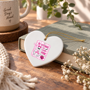 Pink Ribbon Coquette Bow October Inspired Gift Decoration Glass Ornament - Material: Heart Ceramic Ornament