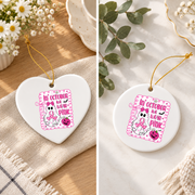 Pink Ribbon Coquette Bow October Inspired Gift Decoration Glass Ornament - Material: Heart Ceramic Ornament