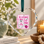 Pink Ribbon Coquette Bow October Inspired Gift Decoration Glass Ornament - Material: Heart Glass Ornament