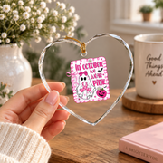 Pink Ribbon Coquette Bow October Inspired Gift Decoration Glass Ornament - Material: Heart Glass Ornament