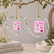 Pink Ribbon Coquette Bow October Inspired Gift Decoration Glass Ornament - Material: Heart Glass Ornament