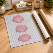 Pink Seashells Striped Wall Art Coastal Beach Poster Girly Nautical Home Decor Poster - Format: Rolled Canvas