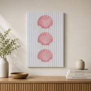 Pink Seashells Striped Wall Art Coastal Beach Poster Girly Nautical Home Decor Poster - Format: Stretched Canvas