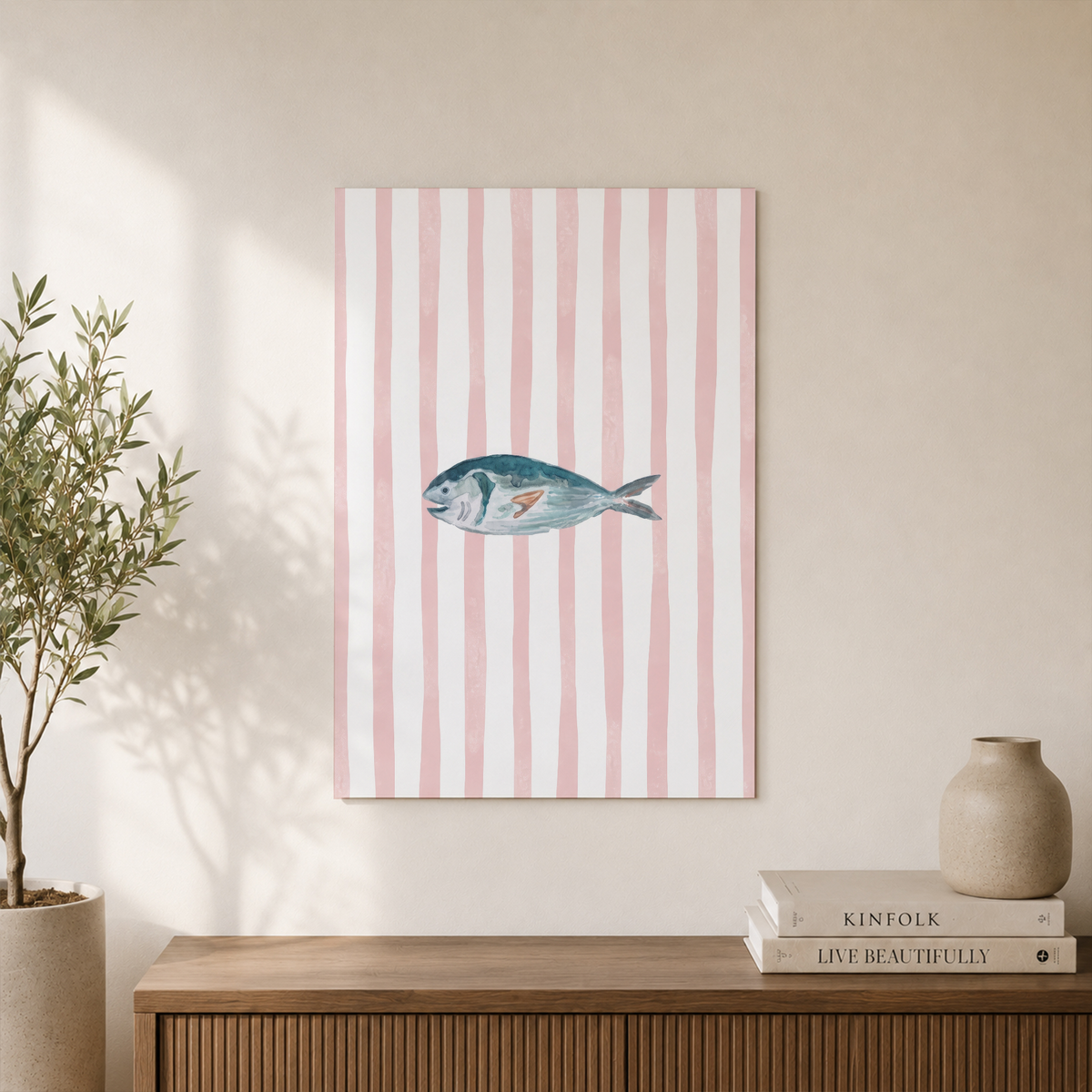 Pink Striped Fish Wall Art Coastal Nursery Poster Unframed - Format: Unframed Paper Poster