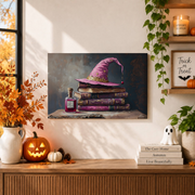 Pink Witch Hat Magic Books Halloween Wall Art Girly Dark Academia Room Decor - Format: Unframed Paper Poster