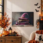 Pink Witch Hat Magic Books Halloween Wall Art Girly Dark Academia Room Decor - Format: Unframed Paper Poster