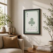 Playing Card Wall Art Sage Green Lucky You Poster Retro Trendy Preppy Y2K Room Decor - Format: Black Framed Poster