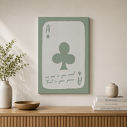 Playing Card Wall Art Sage Green Lucky You Poster Retro Trendy Preppy Y2K Room Decor - Format: Stretched Canvas