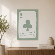 Playing Card Wall Art Sage Green Lucky You Poster Retro Trendy Preppy Y2K Room Decor - Format: Unframed Paper Poster