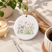 Pressed Flowers Wildflower Botanical Glass Ornament - Material: Circle Ceramic Ornament