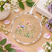 Pressed Flowers Wildflower Botanical Glass Ornament - Material: Circle Glass Ornament