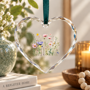 Pressed Flowers Wildflower Botanical Glass Ornament - Material: Heart Glass Ornament