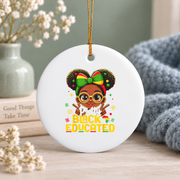 Pretty Black And Educated Afro Queen Glass Ornament - Material: Circle Ceramic Ornament