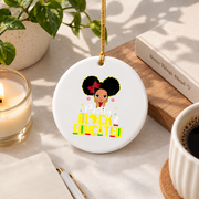 Pretty Black Educated Strong Queen Glass Ornament - Material: Circle Ceramic Ornament