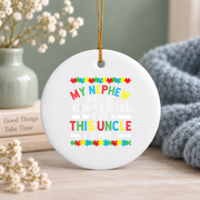 Proud Uncle Autism Awareness Ornament Glass Ornament - Material: Circle Ceramic Ornament