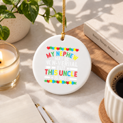 Proud Uncle Autism Awareness Ornament Glass Ornament - Material: Circle Ceramic Ornament