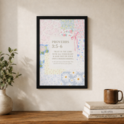 Proverbs 3:5-6 Christian Wall Art, Coquette Scripture Collage Poster - Format: Black Framed Poster