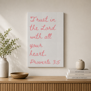 Proverbs 3:5 Christian Wall Art Quote Minimalist Poster Bible Verse Pink Preppy Trendy Apartment - Format: Stretched Canvas