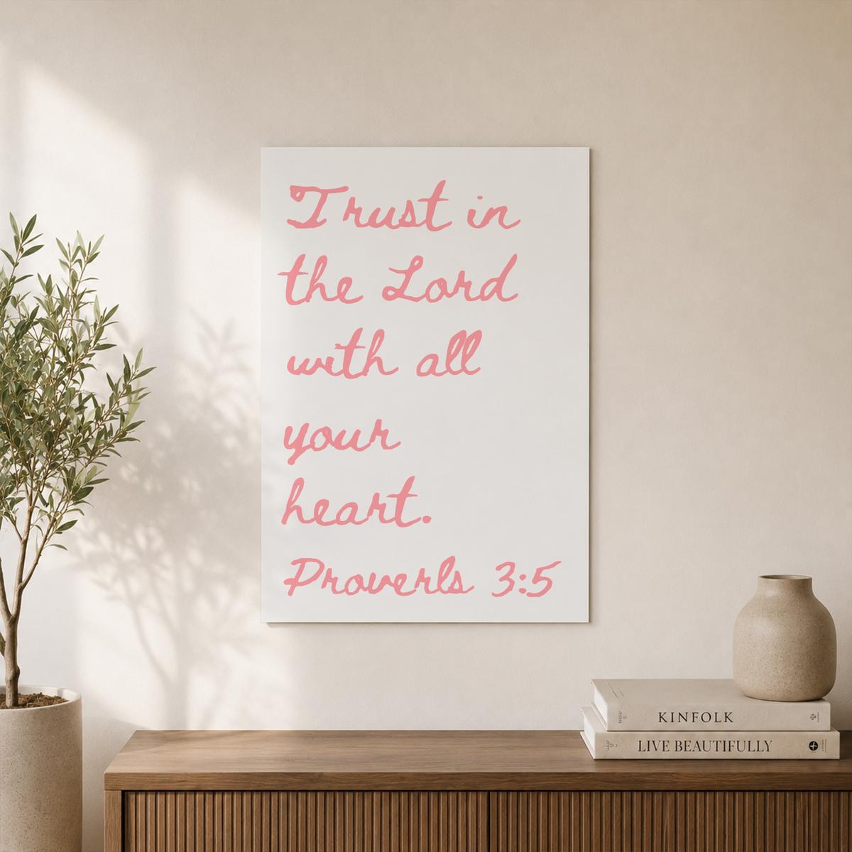 Proverbs 3:5 Christian Wall Art Quote Minimalist Poster Bible Verse Pink Preppy Trendy Apartment - Format: Unframed Paper Poster