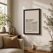 Proverbs 31 Vintage Christian Wall Art, Scripture Gift Poster for Mom - Format: Black Framed Poster