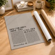 Proverbs 31 Vintage Christian Wall Art, Scripture Gift Poster for Mom - Format: Rolled Canvas