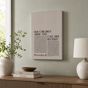 Proverbs 31 Vintage Christian Wall Art, Scripture Gift Poster for Mom - Format: Stretched Canvas