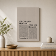 Proverbs 31 Vintage Christian Wall Art, Scripture Gift Poster for Mom - Format: Stretched Canvas